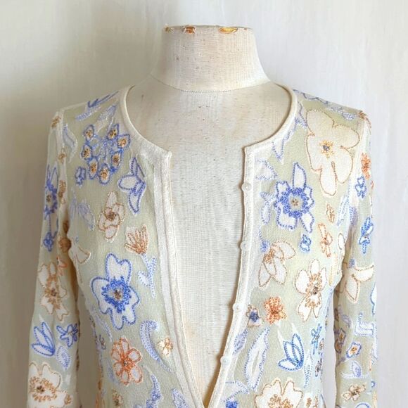 Sigrid Olsen Tan Cardigan Sweater with Metallic Accents Size Small - Picture 4 of 10